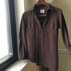 H&M linen open collar shirt brown professional or beach cover up day to night